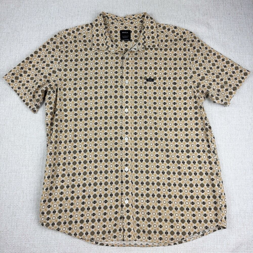 RVCA Shirt Mens Large Black Brown Floral Regular Fit Short Sleeve Button Down LG - Picture 8 of 16